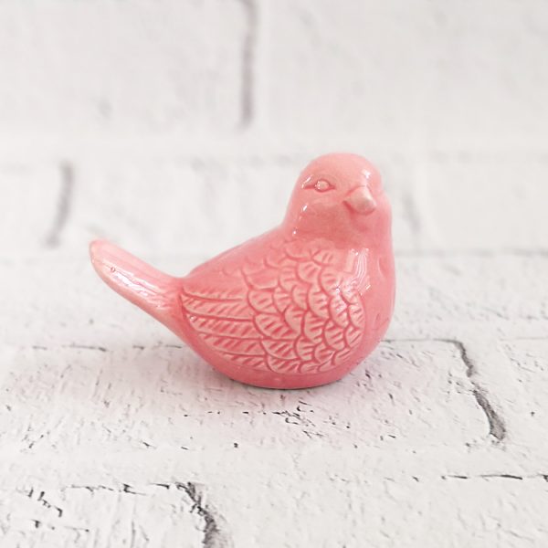 ptak figurka ceramiczna różowa